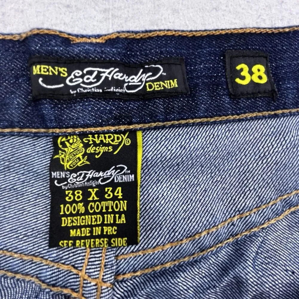 Christian Audigier Ed Hardy Jeans 36x32 Embroidered Rhinestone Skull Eagle